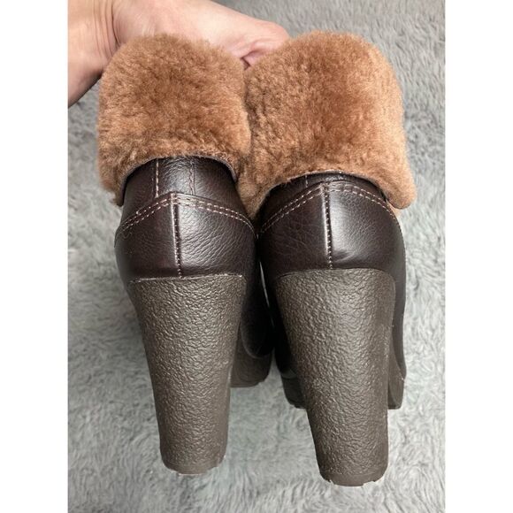 Hunter RYANN brown shearling heeled ankle booties - Picture 8 of 10
